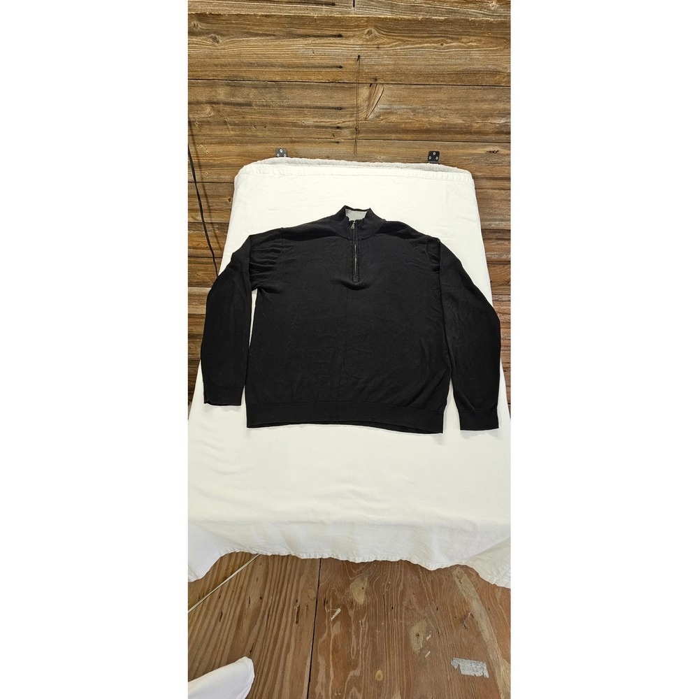 Murano Mens Black Quarter Zip Sweater Cotton Modal Blend Mock Neck Pullover L